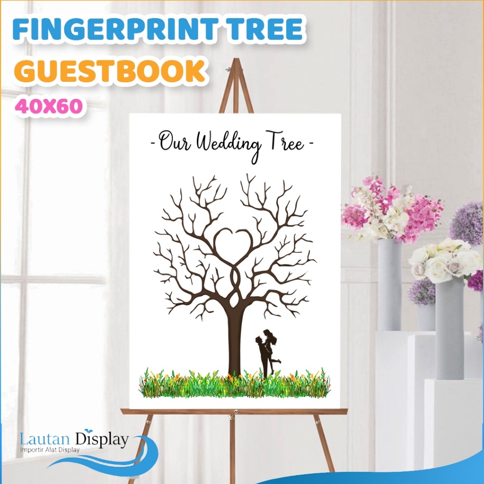 

ART T2F5 Canvas Lukis Wedding Tree Fingerprint Kanvas Guest Book Lukisan Pohon Sidik Jari Buku Tamu Pernikahan Wedding Invitation 4x6 cm Tema Biru Pink Ungu Merah Rainbow