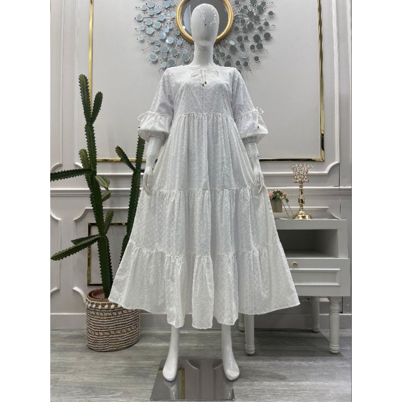 Midi dress bordir kerah tali ori salvina ys / midi dress salvina ys
