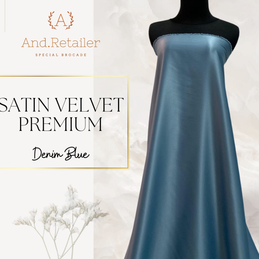 ORIGINAL Bahan Kain Satin Velvet Polos Warna Blue Denim dan Dusty Blue