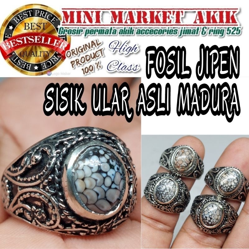 Cincin batu akik f0sL jipen / jhipen sisik ular asli madura / blarak / tikar / telur kodok