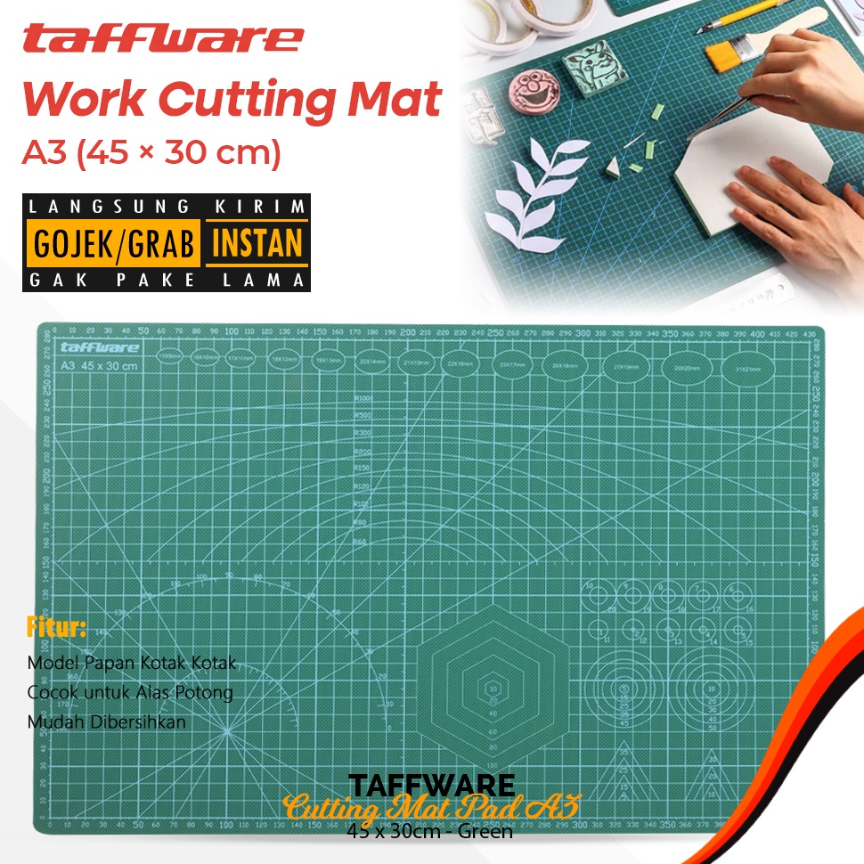 

el Baru Taffware Alas Potong Work Cutting Mat Pad A3 45 x 3cm Green 33
