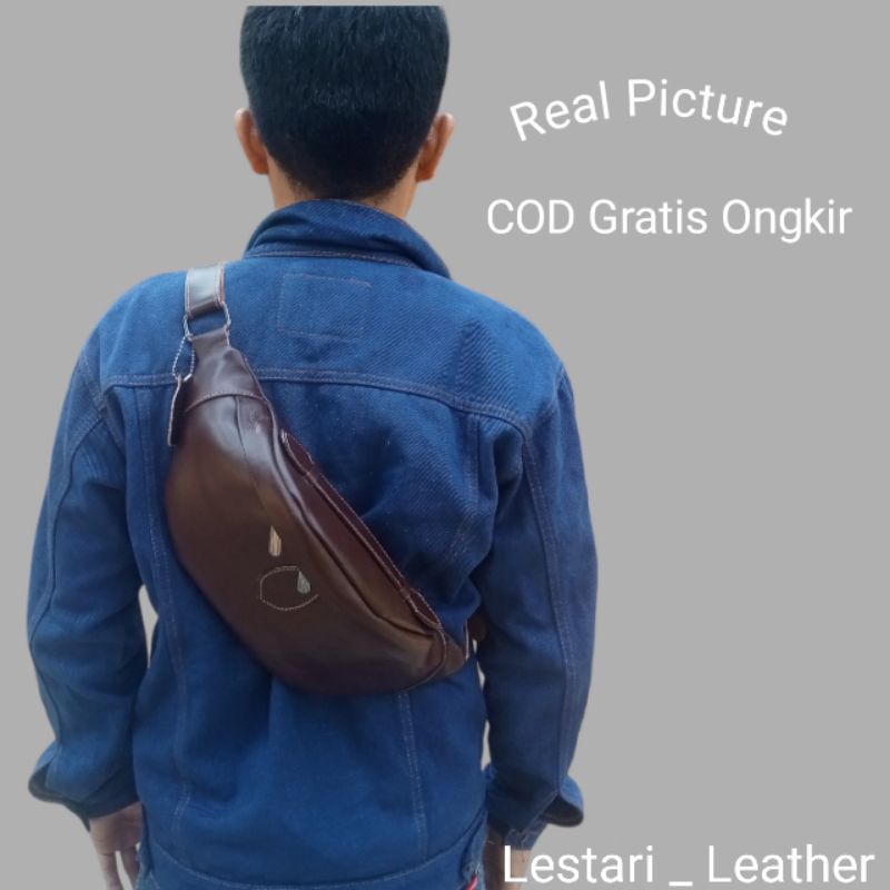 Tas selempang pria kulit sapi asli//waistbag cowok kulit