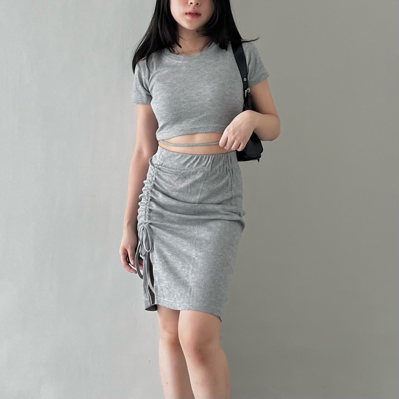 Gita Set - One Set Knit Rib - Setelan Rok Serut Knit Wanita