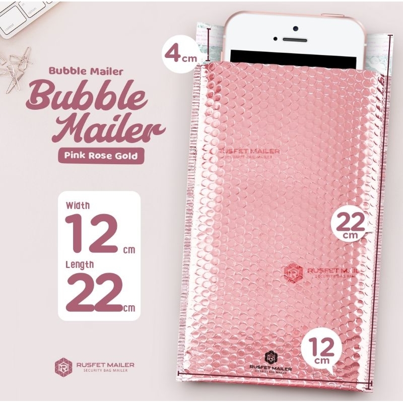 Amplop Plastik Bubble Mailer Pink Rose Gold Envelope Bubble Mailer Metalizing 12X18 12X22