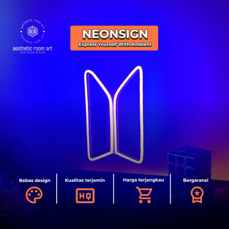 LAMPU KAMAR AESTHETIC NEON SIGN BTS WARNA UNGU || BISA CUSTOM WARNA