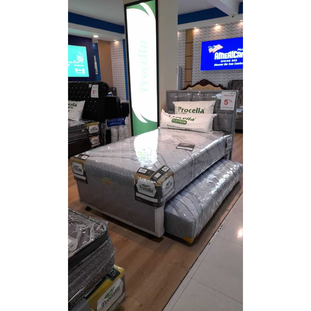 PROCELLA Twin Phinisi springbed tingkat anak ukuran 120 set (FREE ONGKIR DAN RAKIT KHUSUS KOTA MAKAS