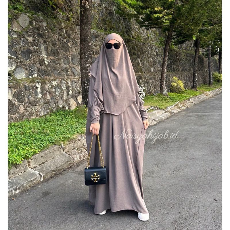Gamis Safwa Kaftan Sudah Satu Set Dengan French Khimar / Gamis Wanita / Abaya Wanita / Gamis Set Fre