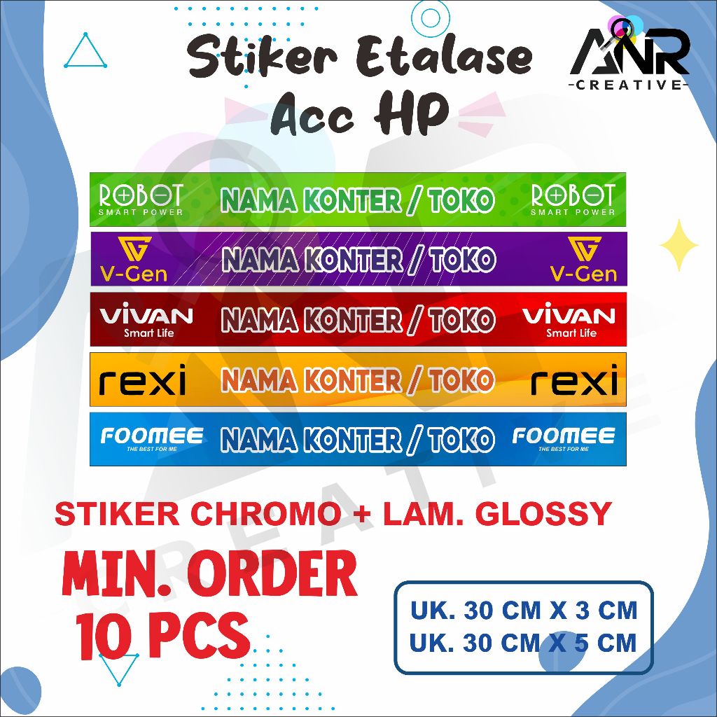 

Sticker Etalase Konter / Sticker Accesories HP / Aksesoris Konter + Laminasi Glossy ( MIN ORDER 15 PCS )