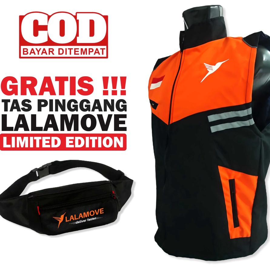 Stok terbaru Rompi Lalamove Murah Bahan Anti Air Gratis Tas Pinggang Pria Waist Bag Waterproof
