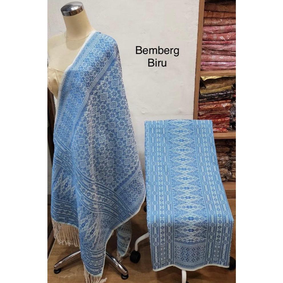 Songket Tumtuman pengantin Tanpa Sambungan Berlian Sarung Selendang  asli tenun tangan  Warma Biru