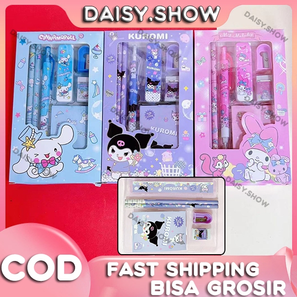 

Alat Tulis Set 6 in 1 Pensil Set Sanrio Kuromi Chinamooroll Melody- Set Motif Sanrio Alat Tulis Lengkap Anak Pensil serutan penghapus penggaris
