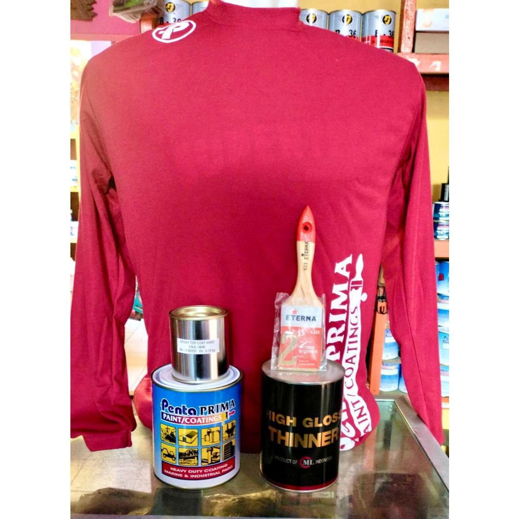 PAKET BUNDLING CAT MARINE EPOXY TOPCOAT PENTA PRIMA 1 Ltset (Cat epoxy 2 Komponen untuk Lantai) + Th