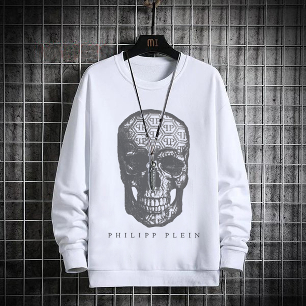 Sweater Philipp Plein Skull Crewneck Bahan White Cotton Fleece