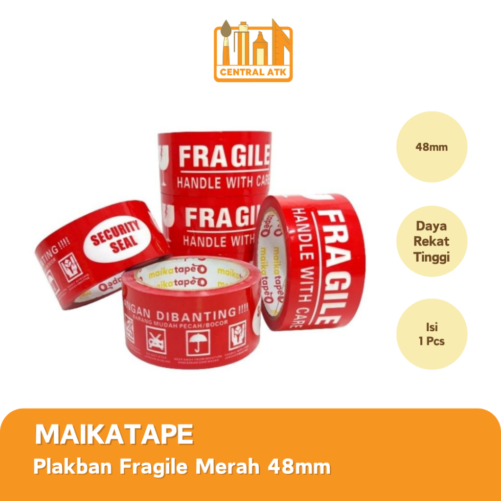 

OPP TAPE / PLAKBAN / LAKBAN FRAGILE MERAH MAIKATAPE 48MM