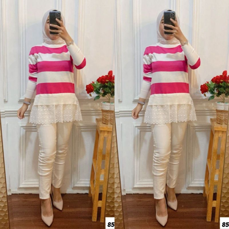 Atasan Rajut Salur BesarBahan Rajut Import Mix Renda