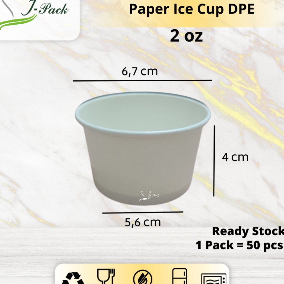 PAPER ICE CREAM CUP POLOS  GELAS KERTAS 2 OZ 6ml  per 5 pcs