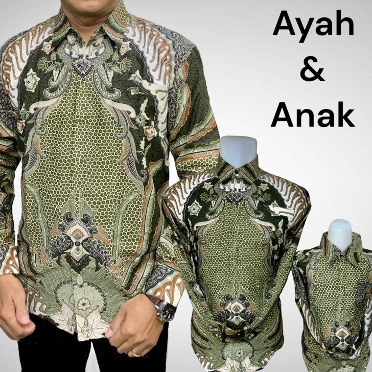DiSkon  SAGE BARU Batik couple ayah anak lapisan furing hero warna hijau sagekemeja batik lengan pan