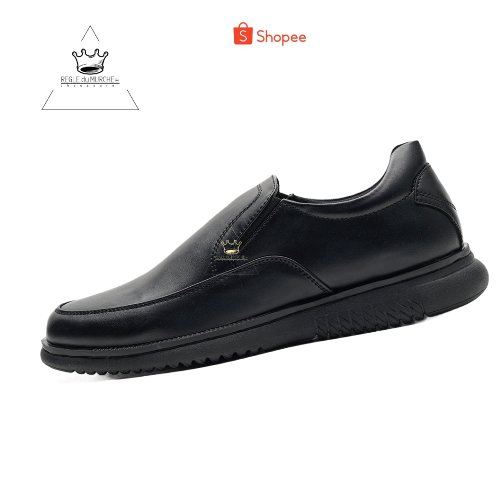 Sepatu Formal Hitam Casual Kerja Sepatu Slip-on Pria Hitam Polos
