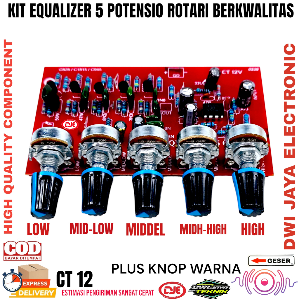 Kit Equalizer 5 Channel Potensio Putar Plus Knop Potensio