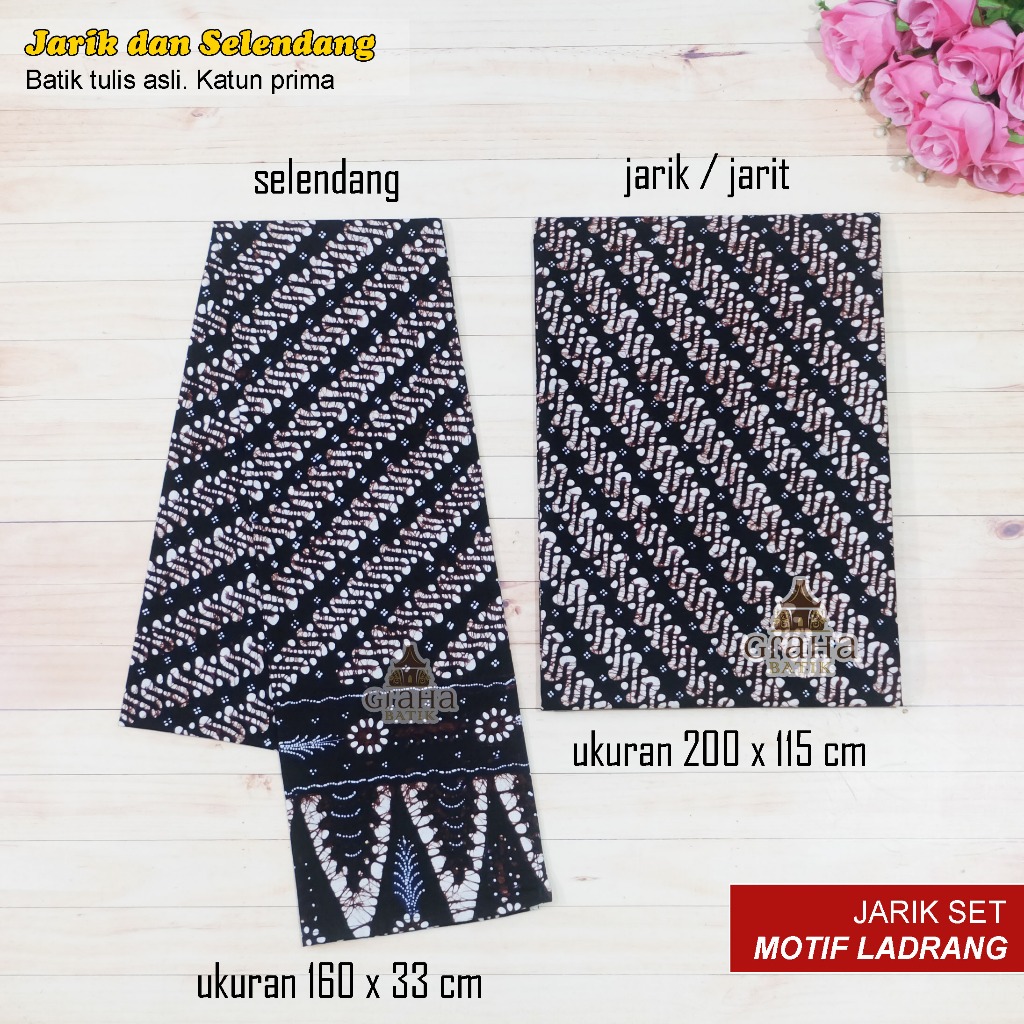 JARIK JARIT SELENDANG KAIN BATIK TULIS BAKARAN PAKAIAN BAJU ADAT PATI MOTIF LADRANG