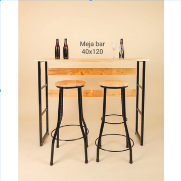 Meja Bar Kayu Kaki Besi Uk 120cm - Kursi Bar Cafe Kayu - Table Bar Minimalis - Medan