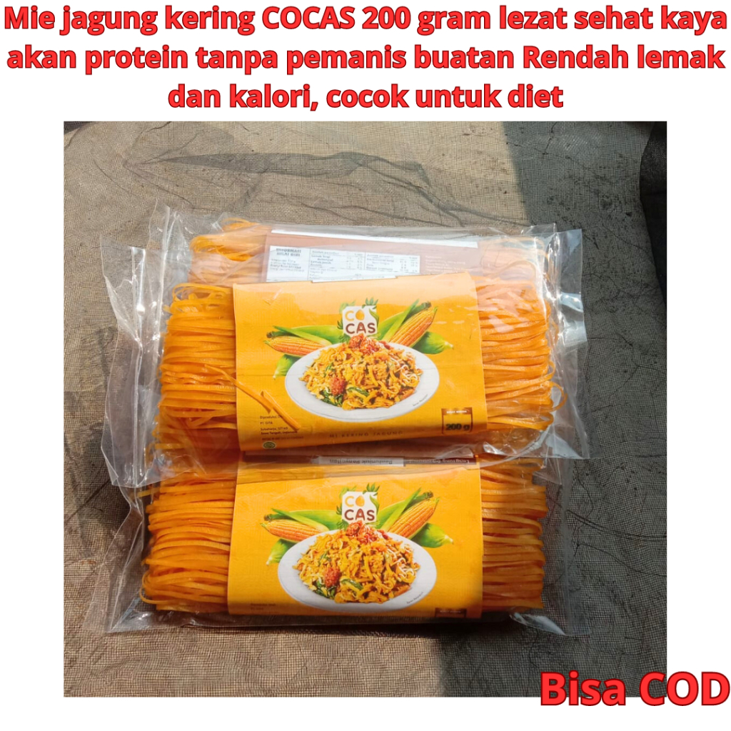 

Mie jagung kering COCAS 200 gram lezat sehat kaya akan protein tanpa pemanis buatan Rendah lemak dan kalori, cocok untuk diet