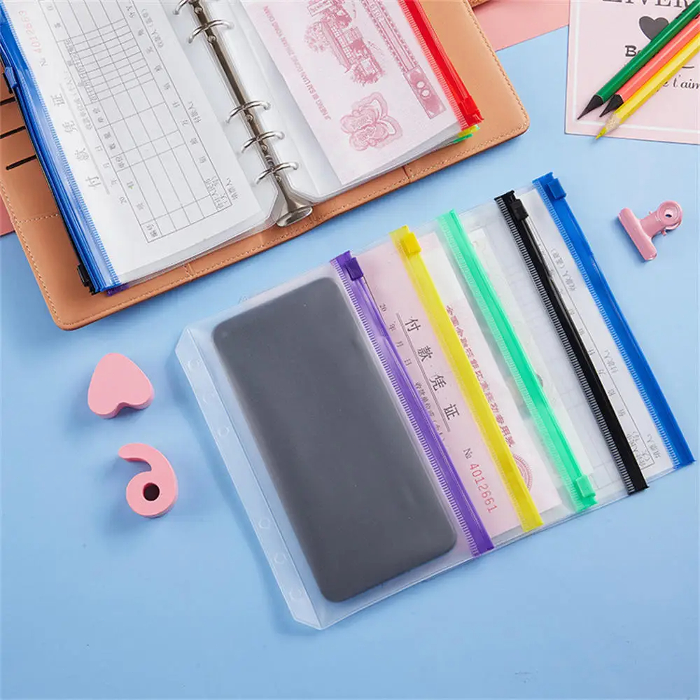 

COD 12PCS A6 Binder Clear PVC Waterproof Ziplock pouch untuk Zipper File Folder Pocket Refill Envelope 6 Hole Notebook Planner Slot