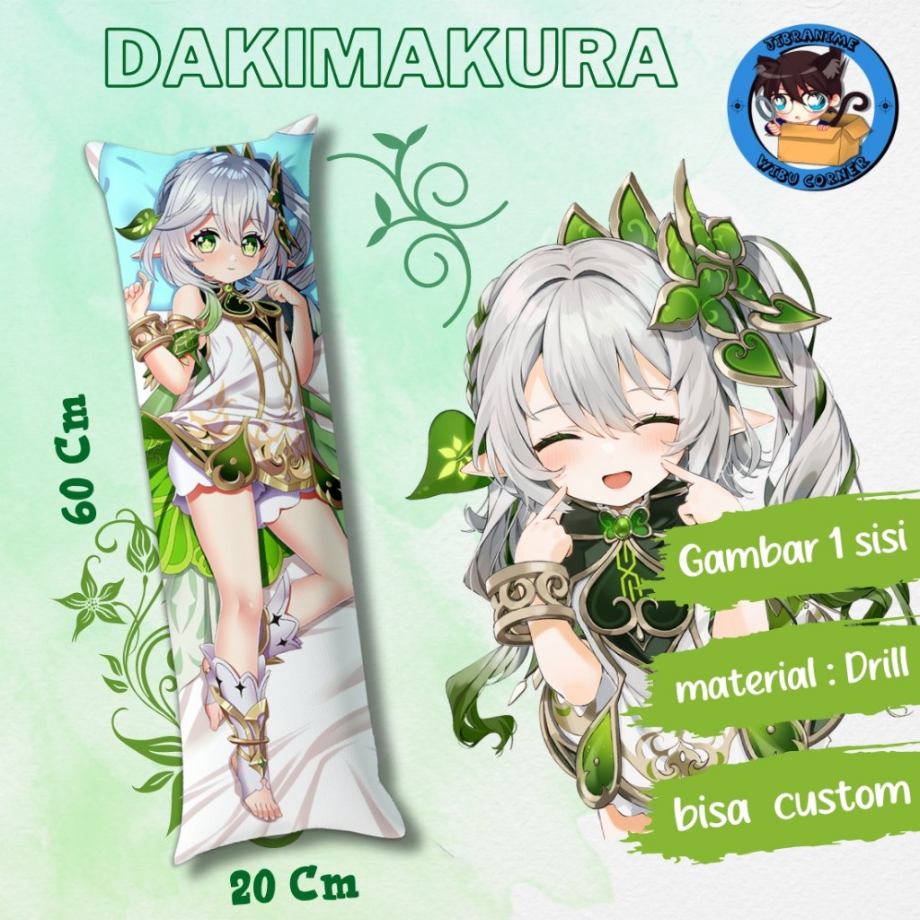 dakimakura / guling NAHIDA GENSHIN IMPACT / ukuran 20x60cm sudah termasuk isi / bisa custom