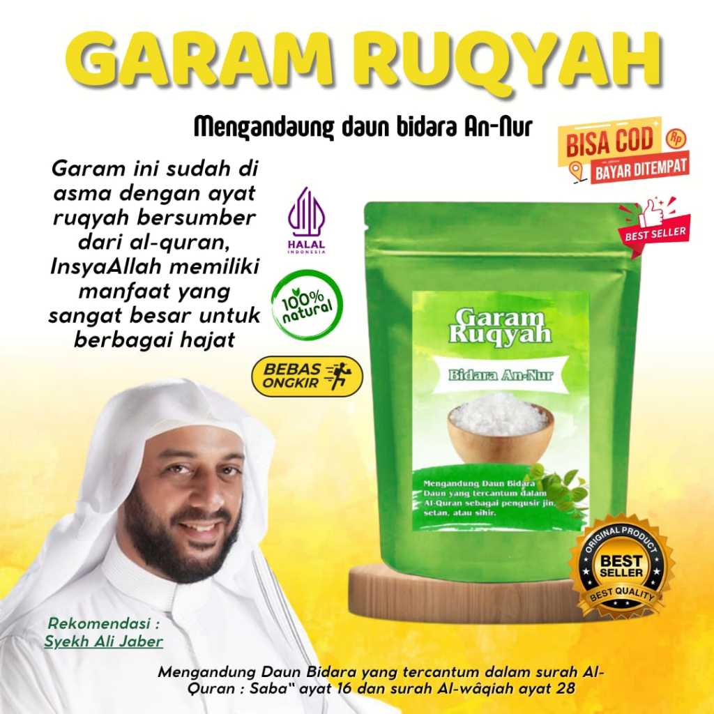 

garam ruqyah ukuran 500 gram sudah di asma bisa di pakai untuk mandi penangkal aura negatif