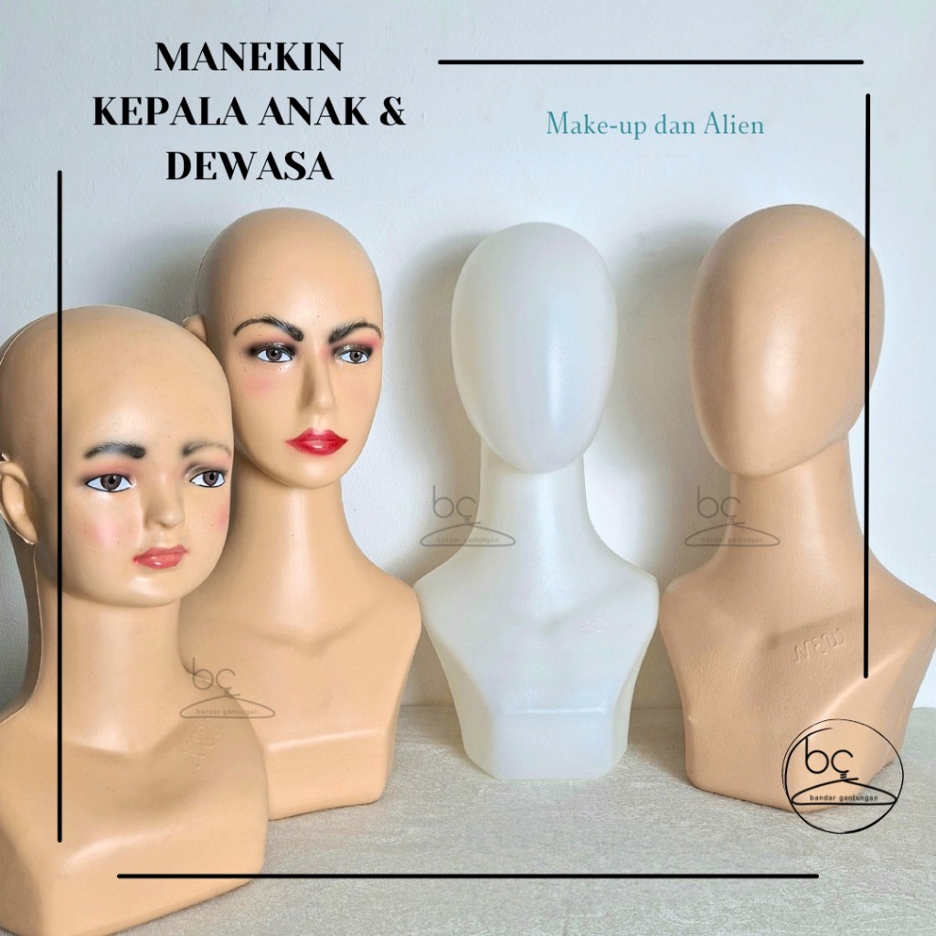 Patung Manekin Kepala Anak Dewasa Makeup / Alien Display Kerudung Patung Leher Manekin Jilbab Maneki
