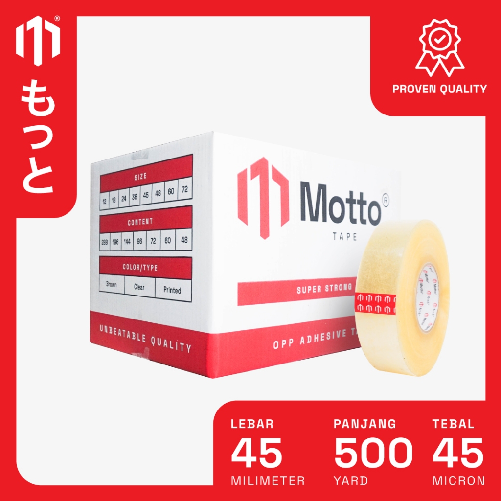 

Lakban 45mm x 500 Yard Bening - Dus (24 Pcs) - Motto OPP Tape