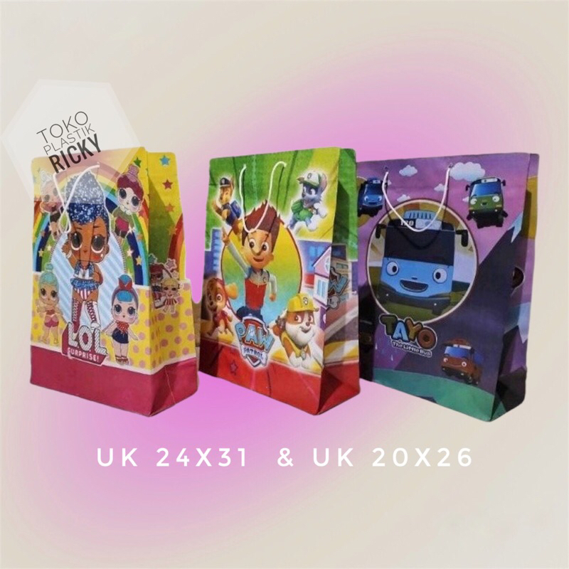 

Tas ulang tahun anak / paper bag isi 10 uk 24x31 & 20x26