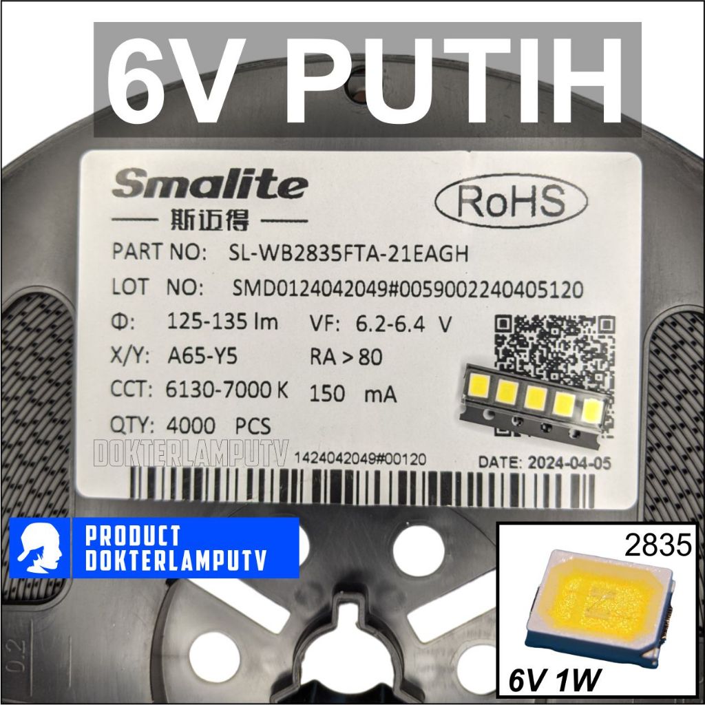 LED SMD RZX WR 2835 6V 1W PUTIH 6500K UNTUK SERVIS LAMPU LED , LAMPU STRIP , LAMPU SOROT , PROYEKTOR
