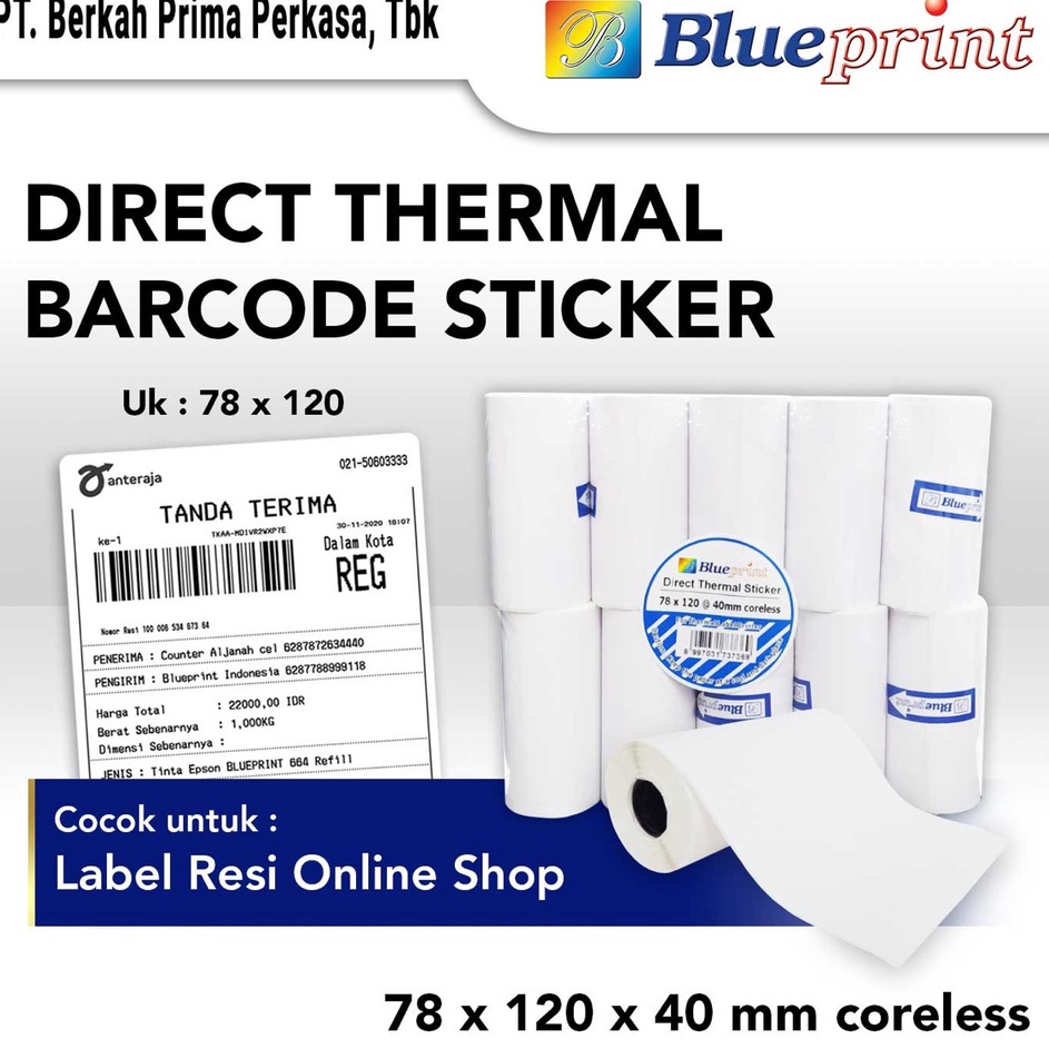 

Langsung Miliki Direct Thermal Sticker Portable Label Resi BLUEPRINT 78x12 mm 4mm