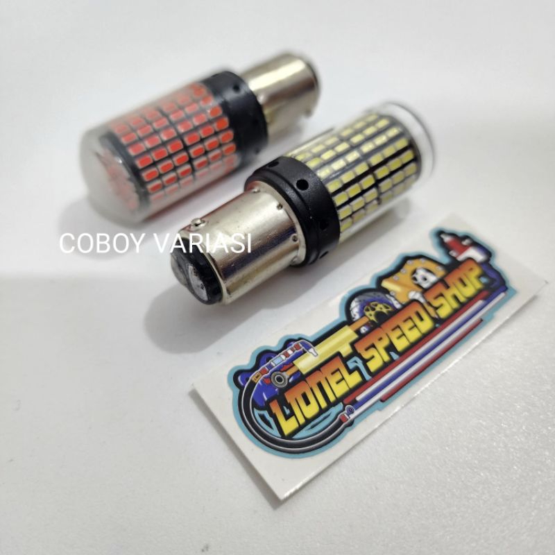 LAMPU STOP MOTOR MOBIL LAMPU REM 144 LED 2 KAKI SOCKET 1157 POWER 12 VOLT - 24 VOLT