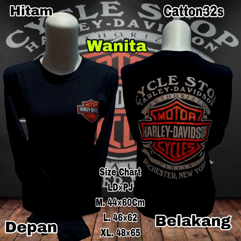 Kaos HarleyDavidson Lengan Panjang Hitam Wanita NY23