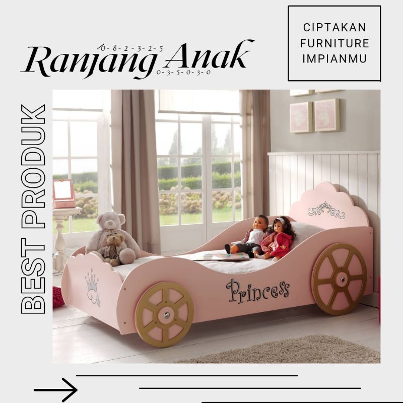Tempat Tidur Anak Perempuan Model Mobil, Kasur Anak Murah Karakter Single