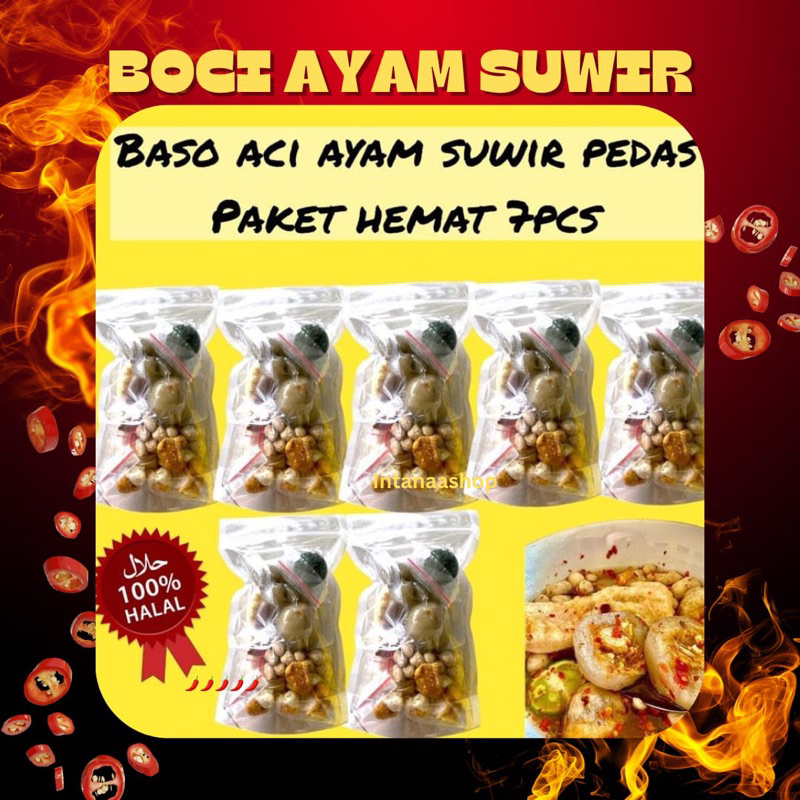 

PAKET HEMAT BASO ACI AYAM SUWIR PEDAS 7 PCS boci jumbo ayam suwir