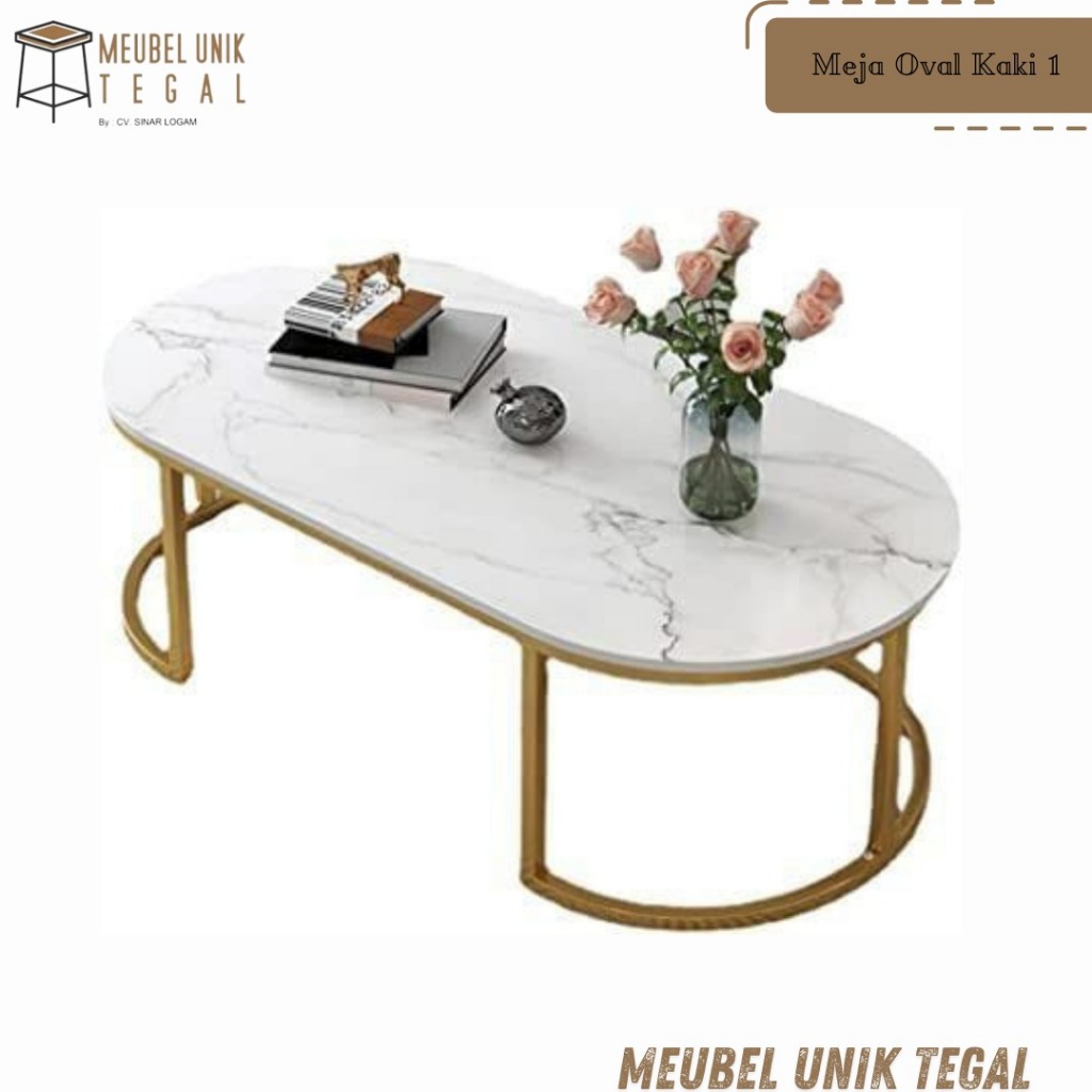 Meja oval minimalis mewah/meja tamu top table motif marmer