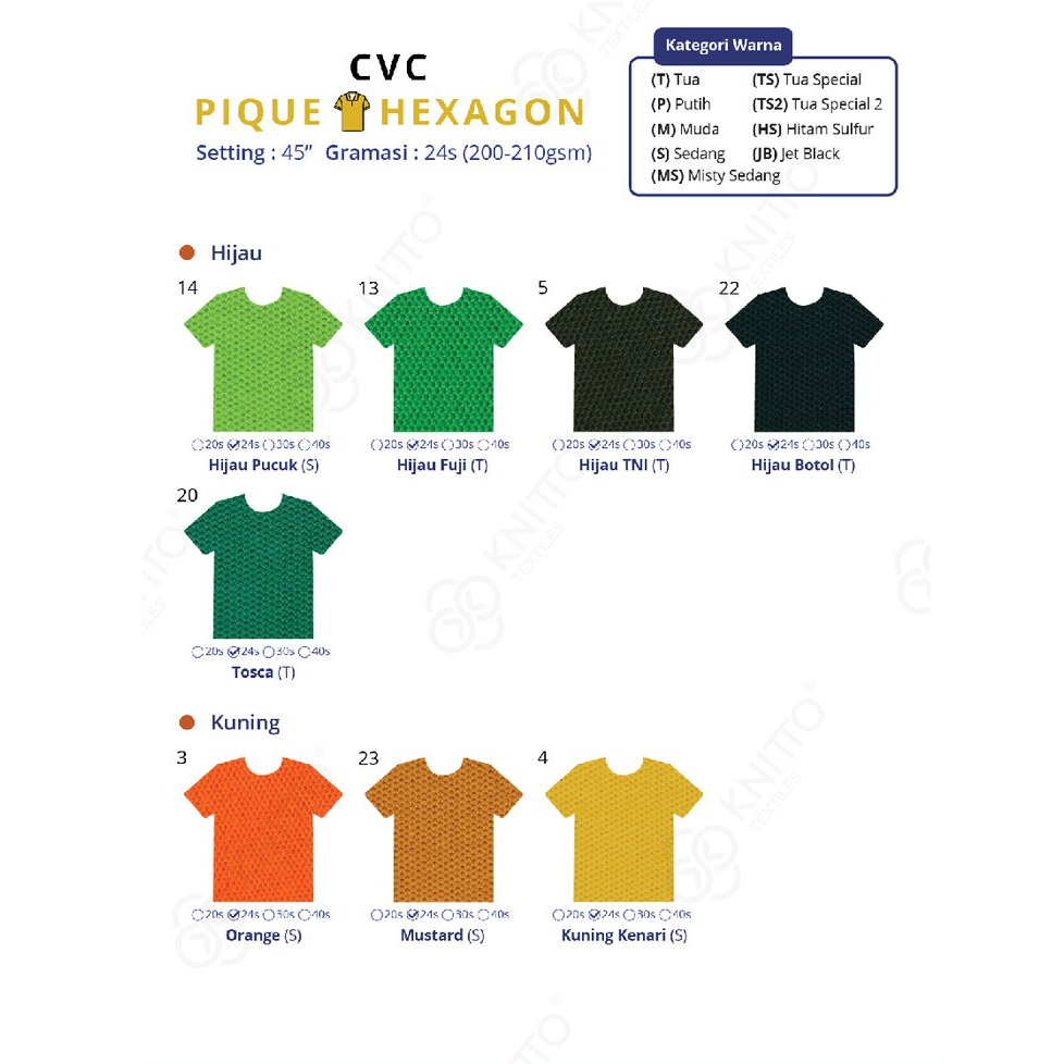 KATALOG KAIN CVC PIQUE KNITTO ( KATALOG BAHAN POLO )