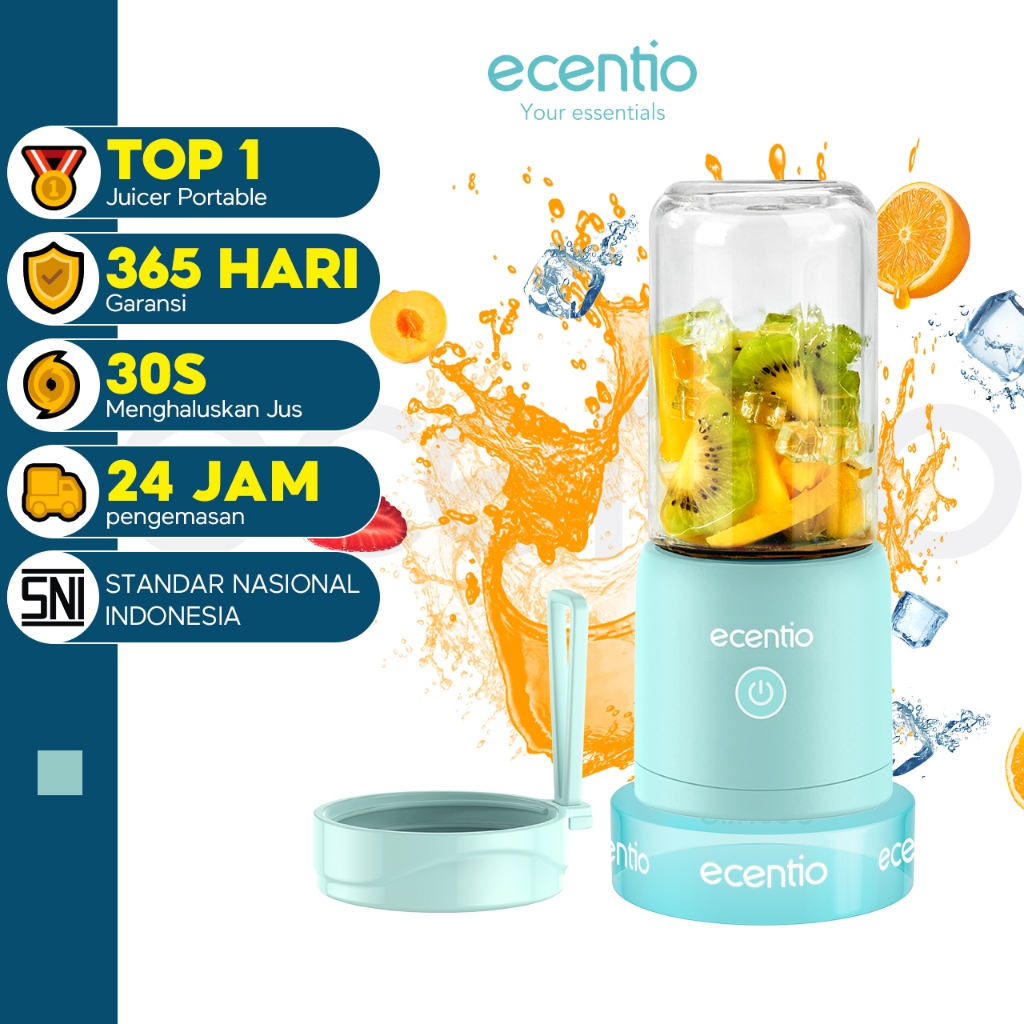 ecentio blender mini juicer Jus 8 pisau kaca tebal portable 380ml dengan cangkir tutup