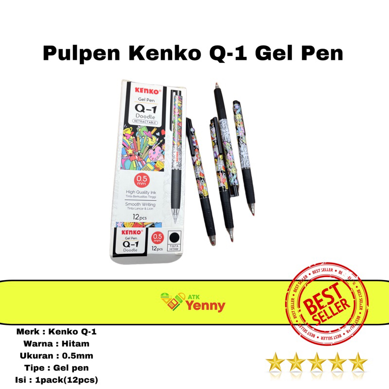 

Pulpen Gel Kenko Q-1 Doodle / Gel Pen Kenko Q-1 Doodle 0.5mm Warna Hitam