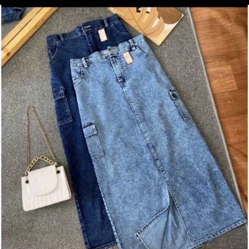 Rok Jeans Cargo Wanita ~ Rok Jeans Korea Style