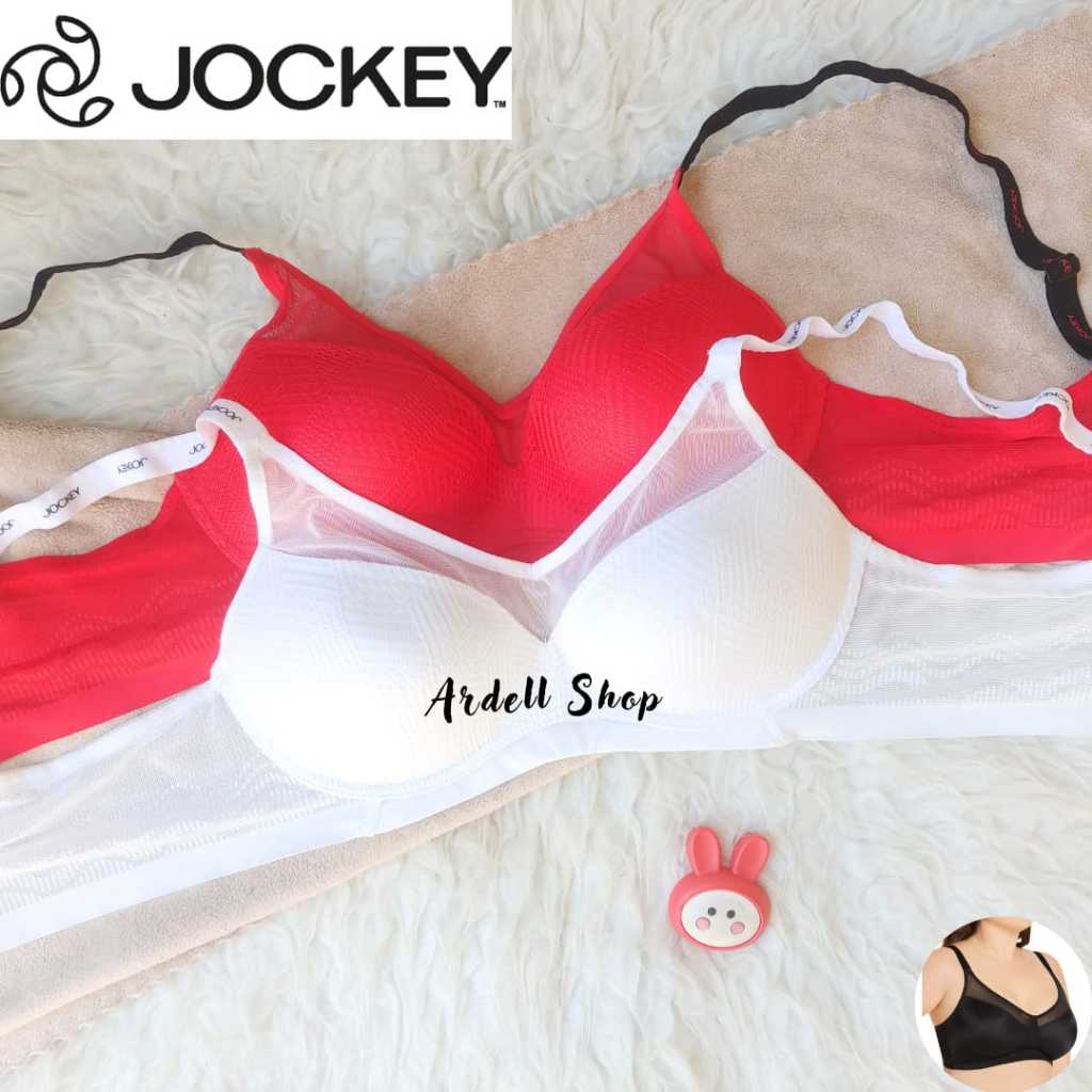 DJ BRA WANITA TANPA KAWAT JOCKEY MOTIF RED WHITE CUP 34B RMT