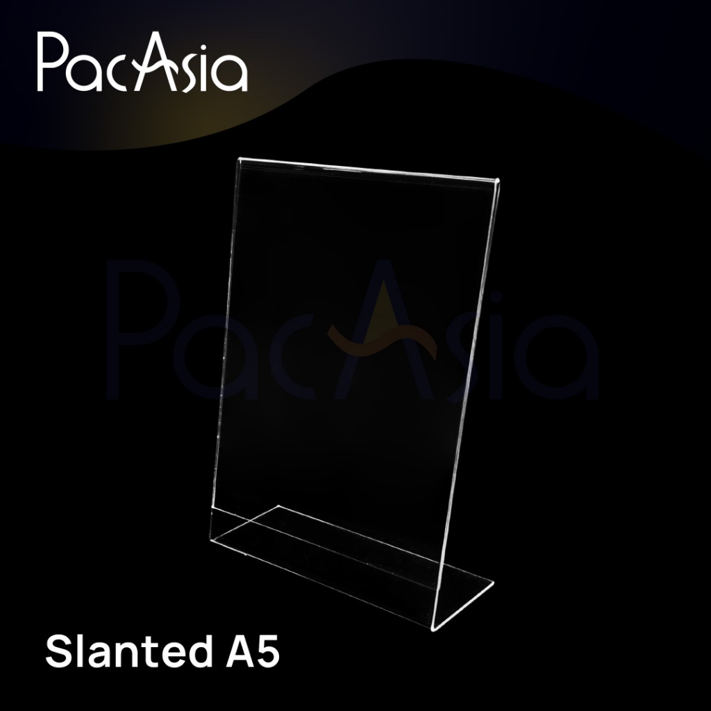 

Acrylic Menu Meja I Acrylic Display Holder A5 I Acrylic Slanted Portrait A5 I Tempat QRIS Brosur Akrilik SL-501