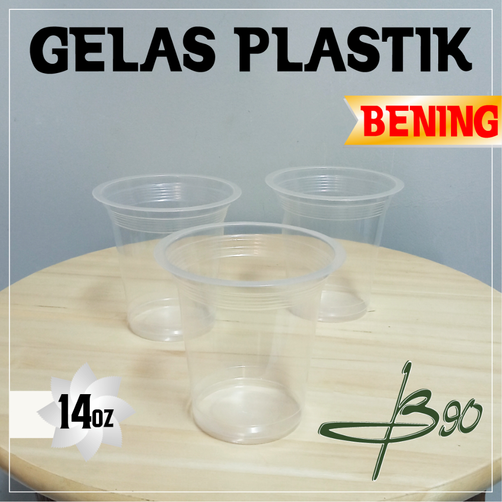 Gelas Plastik 14 Oz Datar / Cup Plastik 14 Oz / Cup 14 Oz - gelas+bubble