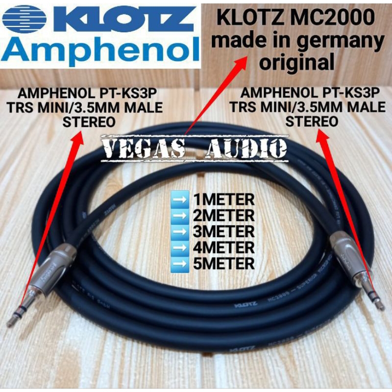KABEL KLOTZ MC2000 ORIGINAL JACK AMPHENOL AUX 3.5MM MALE STEREO TO AUX 3.5MM MALE STEREO 1M-5M