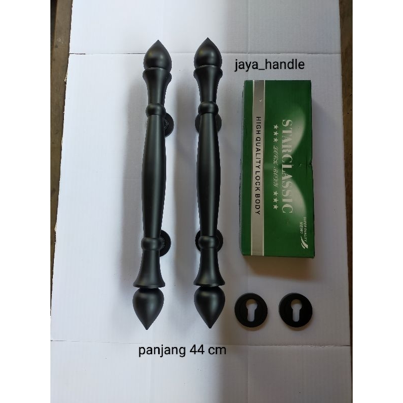 Handle Pintu Rumah Kuningan Motif Sawo UK 44 cm Hitam / Tarikan Pintu Kuningan / Gagang Pintu Kuning