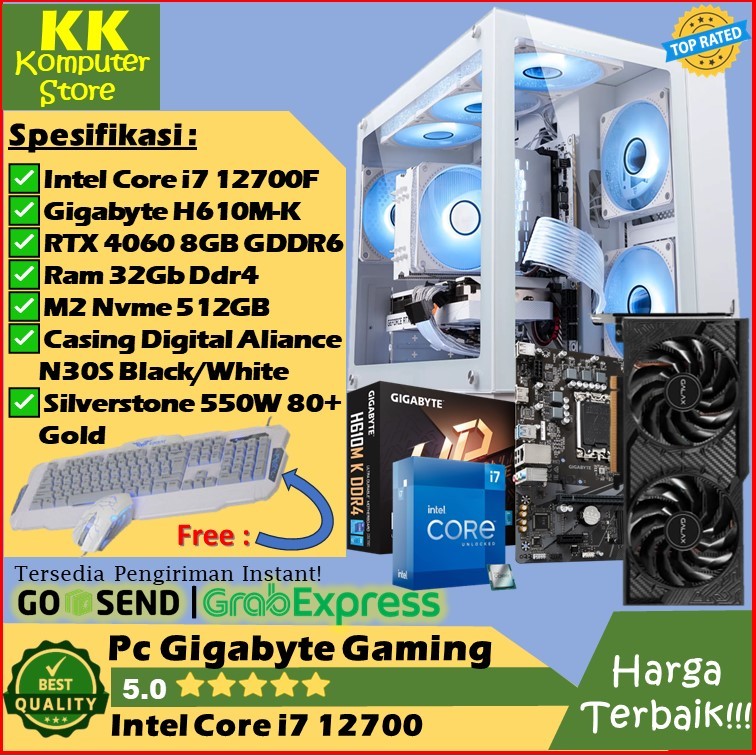 Pc Rakitan Gaming Rtx 4060 8G + i7 12700f [ Pc Gaming Intel Core i7 12700 | Rtx 4060 ] Pc i7 12700F