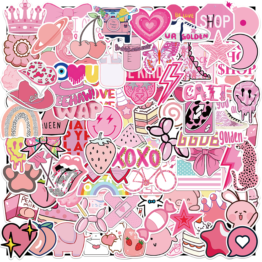 

COD pink Stiker Merah Jambu gadis Anti Air Stikers Berperekat Waterproof sticker decal buat Motor Helm Buku Journal Koper Casing HP Laptop Botol Minum